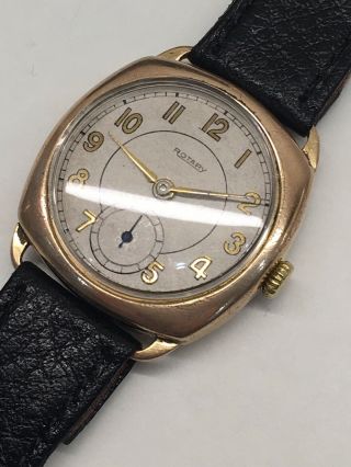 Vintage Rotary 1940’s R Gold Cushion Swiss 15 Jewel 440 Mens Wrist Watch