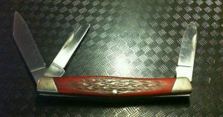 Vintage Buck 301a Stockman Pocket Knife 1972 - 1986 3 Blade Long Pull Redwood 301
