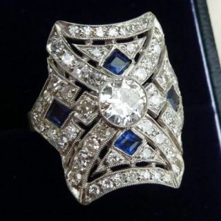 Vintage Edwardian Antique 1 Ct Diamond Engagement Art Deco Filigri Ring Era 1815