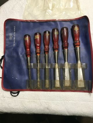 Vintage Stanley No.  750 6pc Socket Chisel Set With Pouch