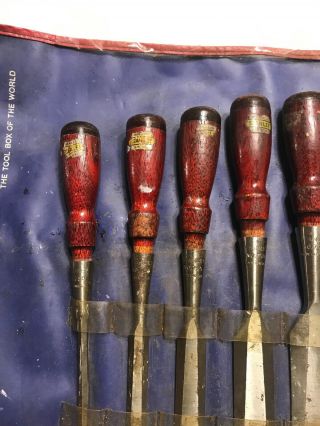 Vintage Stanley No.  750 6pc Socket Chisel Set With Pouch 2