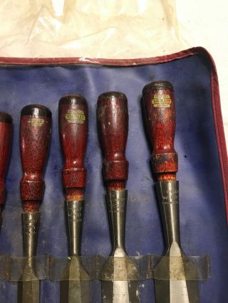 Vintage Stanley No.  750 6pc Socket Chisel Set With Pouch 3