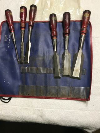 Vintage Stanley No.  750 6pc Socket Chisel Set With Pouch 9