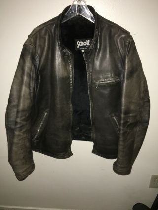 Vintage Schott Nyc Black Leather Motorcycle Jacket - Sz.  50 Harley Sturgis