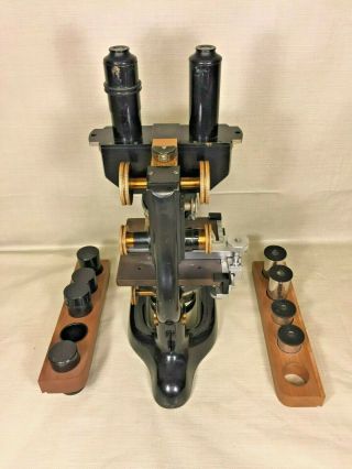 Vintage Bausch & Lomb Binocular Microscope 1929 In Case With Extra 5x 10x Lenses