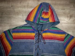 Vtg Wool Blanket Stripe Men ' s Pullover Hoodie Sweatshirt With Windstopper Large 2