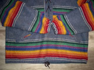Vtg Wool Blanket Stripe Men ' s Pullover Hoodie Sweatshirt With Windstopper Large 3