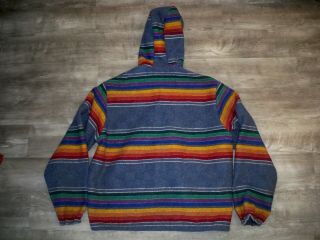 Vtg Wool Blanket Stripe Men ' s Pullover Hoodie Sweatshirt With Windstopper Large 5