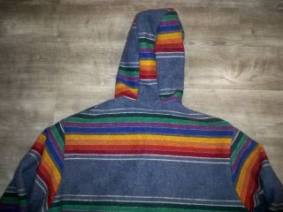 Vtg Wool Blanket Stripe Men ' s Pullover Hoodie Sweatshirt With Windstopper Large 6