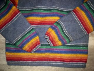 Vtg Wool Blanket Stripe Men ' s Pullover Hoodie Sweatshirt With Windstopper Large 7
