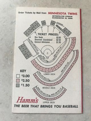 Vintage 1962 Hamm ' s Beer Minnesota Twins MLB Baseball Sports Schedule 5