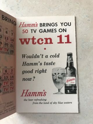 Vintage 1962 Hamm ' s Beer Minnesota Twins MLB Baseball Sports Schedule 6