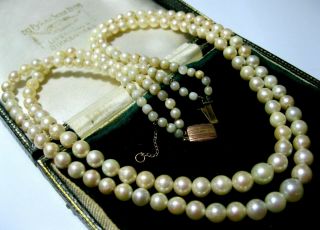 Antique Vintage 9ct Gold Real Saltwater Pearl 15.  25 " Bridal Double Row Necklace