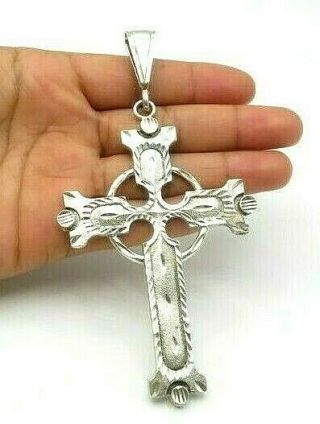1 Of A Kind 925 Silver - Vintage Large Religious Cross Drop Pendant - P6765