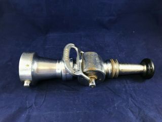 Vintage Nickel Plated Brass Fire Hose Nozzle With Elkhart Brass Mfg,  Co.  Sprayer