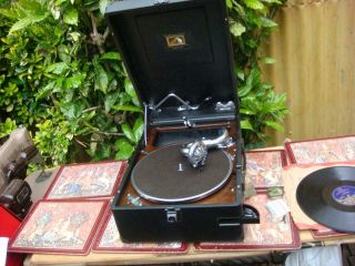 Vintage Old Portable Hmv / His Master Voice Model 102 & Sound Box No 5b & Winder