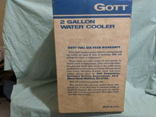 Vintage Gott 2 Gallon Cooler/Water Jug W/Cup & Tray - NOS w/Box 2
