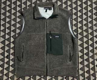 Vintage Patagonia Retro X Fleece Zip Up Deep Pile Vest Jacket Green Grey 90s Xl