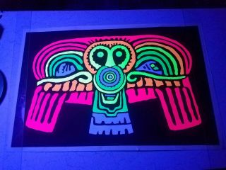 Vintage Blacklight Poster 1970s Owl Rare Psychedelic Trippy Tribal Great Color