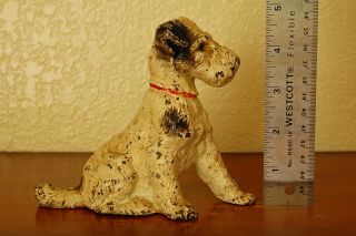 Cute Vintage Cast Iron Hubley Wire Fox Terrier Puppy Doorstop Bookend Figurine 3