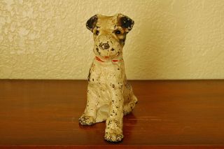 Cute Vintage Cast Iron Hubley Wire Fox Terrier Puppy Doorstop Bookend Figurine 7