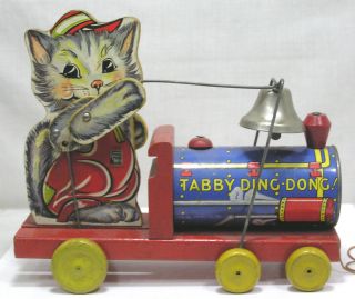 Vtg Fisher Price 730 Tabby Ding Dong 1939 Cat Pull Toy Very Htf