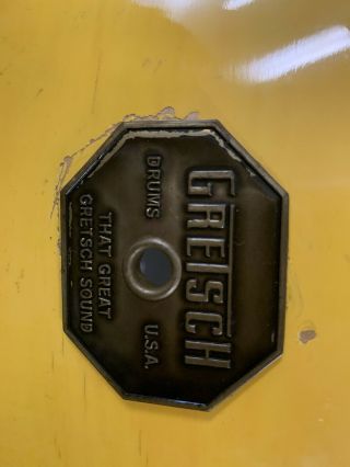 Gretsch Vintage Tom Yellow Lacquer Stop Sign Badge Tony Williams Style Drum 9x13 7