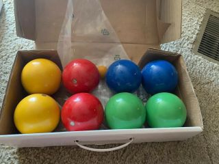 Vintage BOCCE BALL SET Made In Italy Wood COMPLETE with Instructions SPORTCRAFT 6