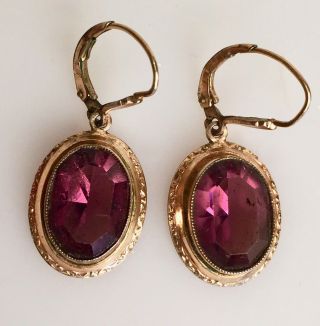 Antique Edwardian Amethyst & Gold Filled Pierced Earrings