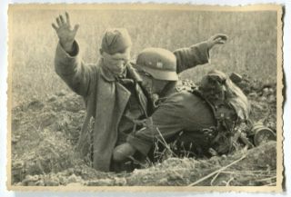 German Wwii Archive Photo: Wehrmacht Soldier With Captive Russian Counterpart