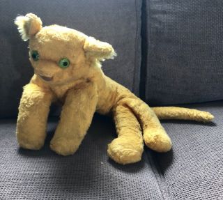 Antique Steiff Vintage Pre Wwii Mohair Cat Plush Toy 1920s - 1930s Lion Tiger