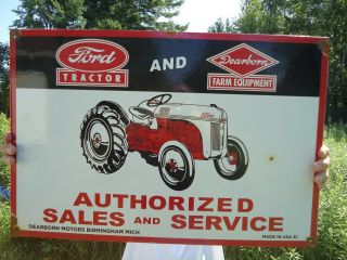 Large Vintage 1951 Ford Tractor Porcelain Enamel Dealership Sign Dearborn