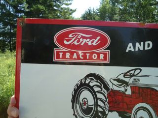 LARGE VINTAGE 1951 FORD TRACTOR PORCELAIN ENAMEL DEALERSHIP SIGN DEARBORN 5