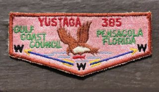 Vintage Boy Scouts Oa Yustaga Lodge 385 Gulf Coast Council Bsa 1st Flap Patch