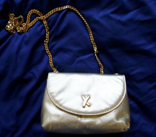 Paloma Picasso Italy Vtg Gold Leather With Chain Evening Bag Purse Crossbody
