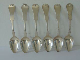 6 Antique Coin Silver Teaspoons By R.  L.  Frazer Marked Fine Coin