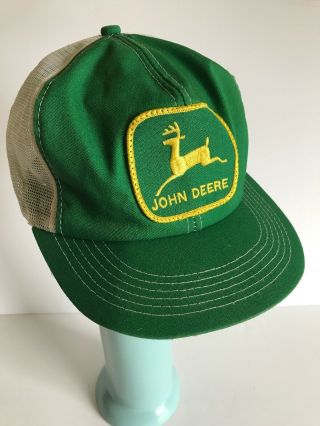Vintage John Deere Yellow Patch K Products Trucker Mesh Snapback Farmer Cap Hat