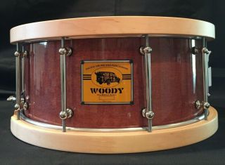 Dw " Woody " 14 " X6.  5 " Snare Drum W/maple Hoops And Soft Case - Rare