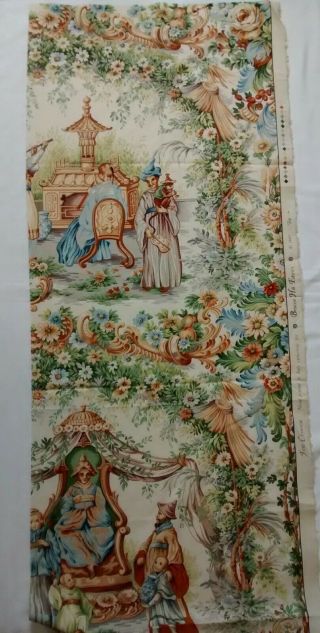 Vintage Fete Chinoise Asian Hand Printed Italy Beacon Hill Cotton Fabric Remnant 6