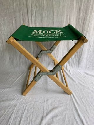 Vintage Byer Maine Made Camping Chair With Old Advertising Muck Boots