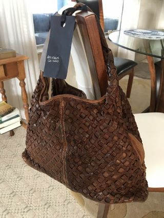 Nwt Italy Langelotti Hobo Brown Tote/shoulder Bag Vintage Woven Leather