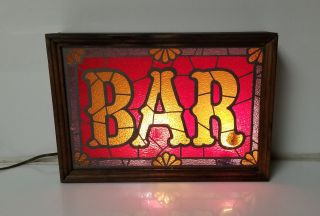 Vintage Bar Sign lighted faux stain glass Beer Bar Man Cave 2