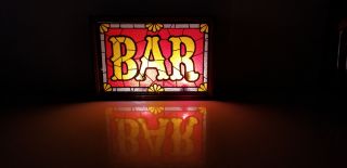 Vintage Bar Sign lighted faux stain glass Beer Bar Man Cave 5