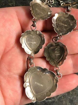 Vintage Native Am / Southwestern Sterling Silver Multi Stone Heart Necklace 925 6