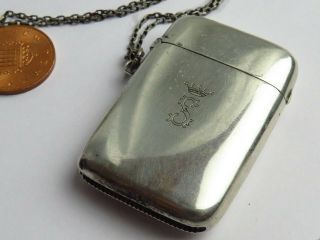 Antique.  900 Solid Silver Vesta Match Safe Box With Crowned S Monogram 17.  5g