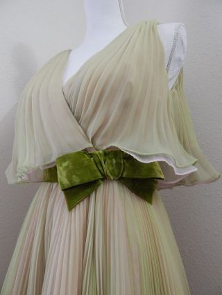 1950 - 60s Vintage Party DRESS Pleated Chiffon Miss Elliette Pale Green A - LINE Sml 5