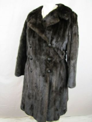 Vintage Mink Sable Fur Coat Doable Breasted Fur Belt Dark Brown Swing Small Sp