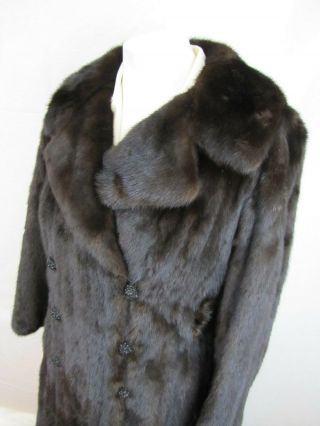 Vintage MINK SABLE Fur Coat Doable Breasted Fur Belt Dark Brown Swing Small SP 2