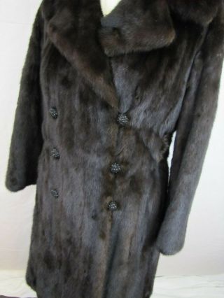 Vintage MINK SABLE Fur Coat Doable Breasted Fur Belt Dark Brown Swing Small SP 3