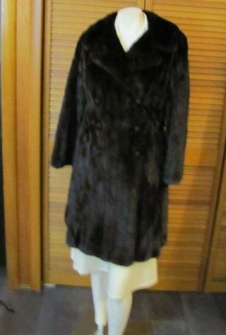 Vintage MINK SABLE Fur Coat Doable Breasted Fur Belt Dark Brown Swing Small SP 8